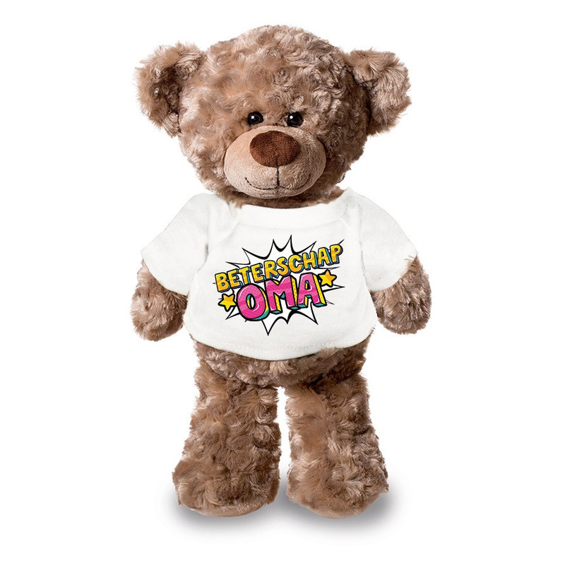 Beterschap oma pluche teddybeer knuffel 24 cm met wit t-shirt