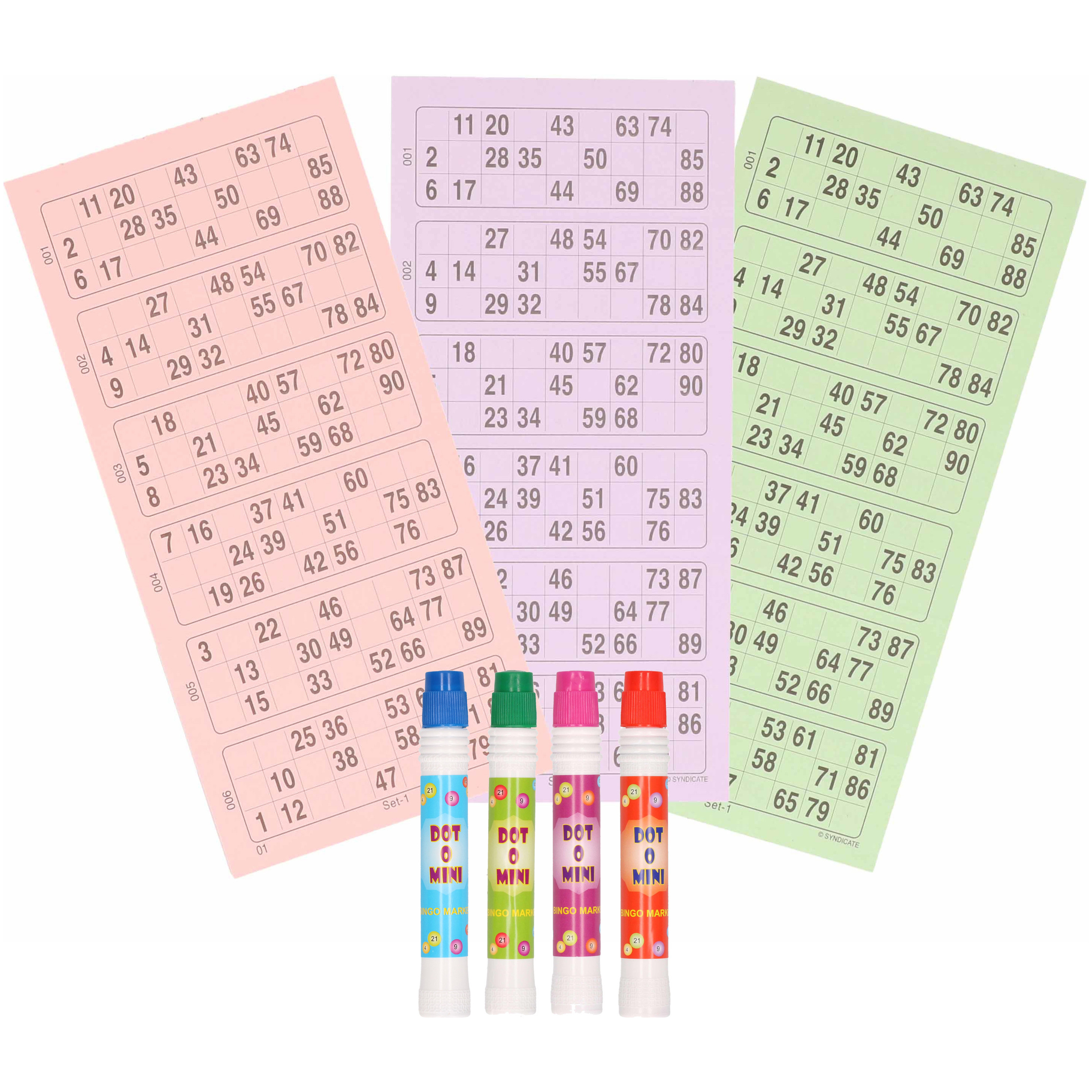 Bingo spel accessoires set nummers 1-90-100x bingokaarten-4x bingostiften
