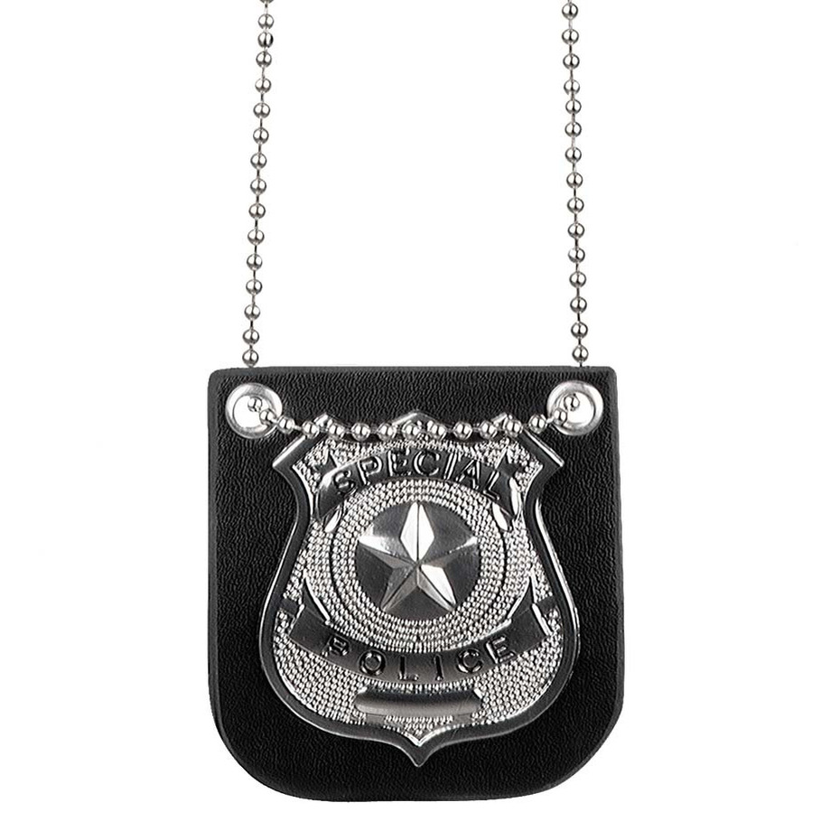 Carnaval-verkleed accessoires Politie sieraden ketting met badge zwart kunststof