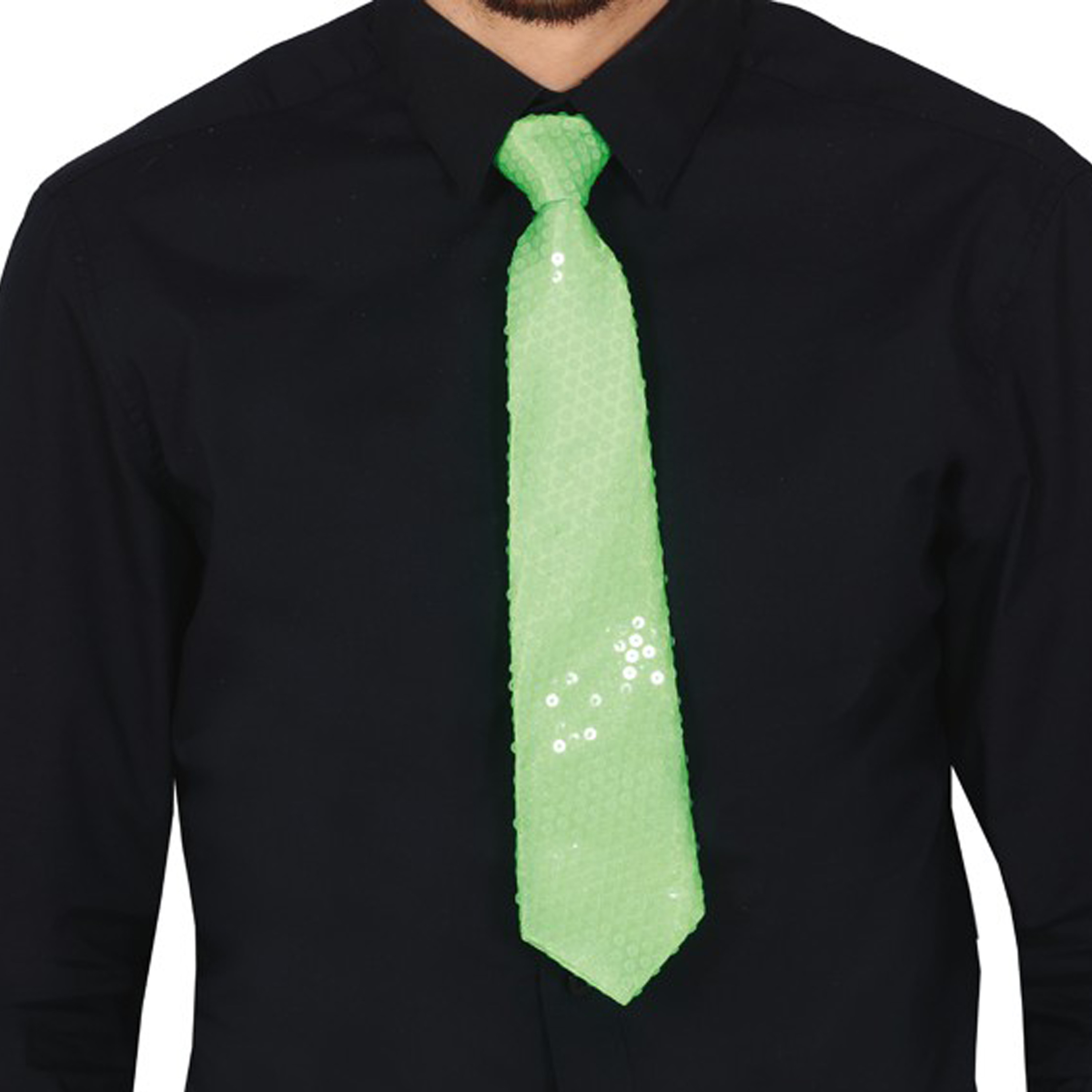 Carnaval verkleed stropdas met pailletten neon groen polyester volwassenen-unisex