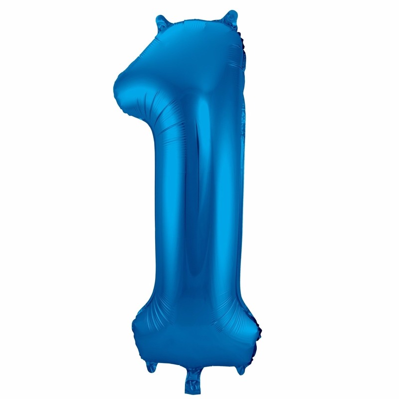 Cijfer 1 ballon blauw 86 cm