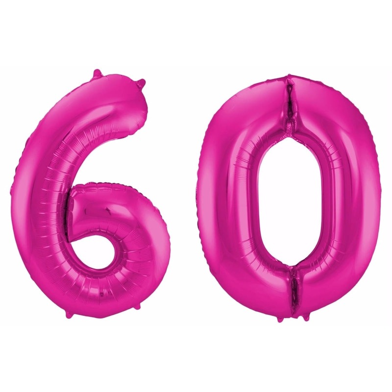 Cijfer 60 ballon roze 86 cm