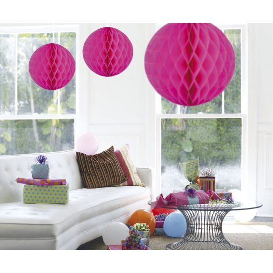 Decoratie bollen-ballen-honeycombs fuchsia roze 50 cm