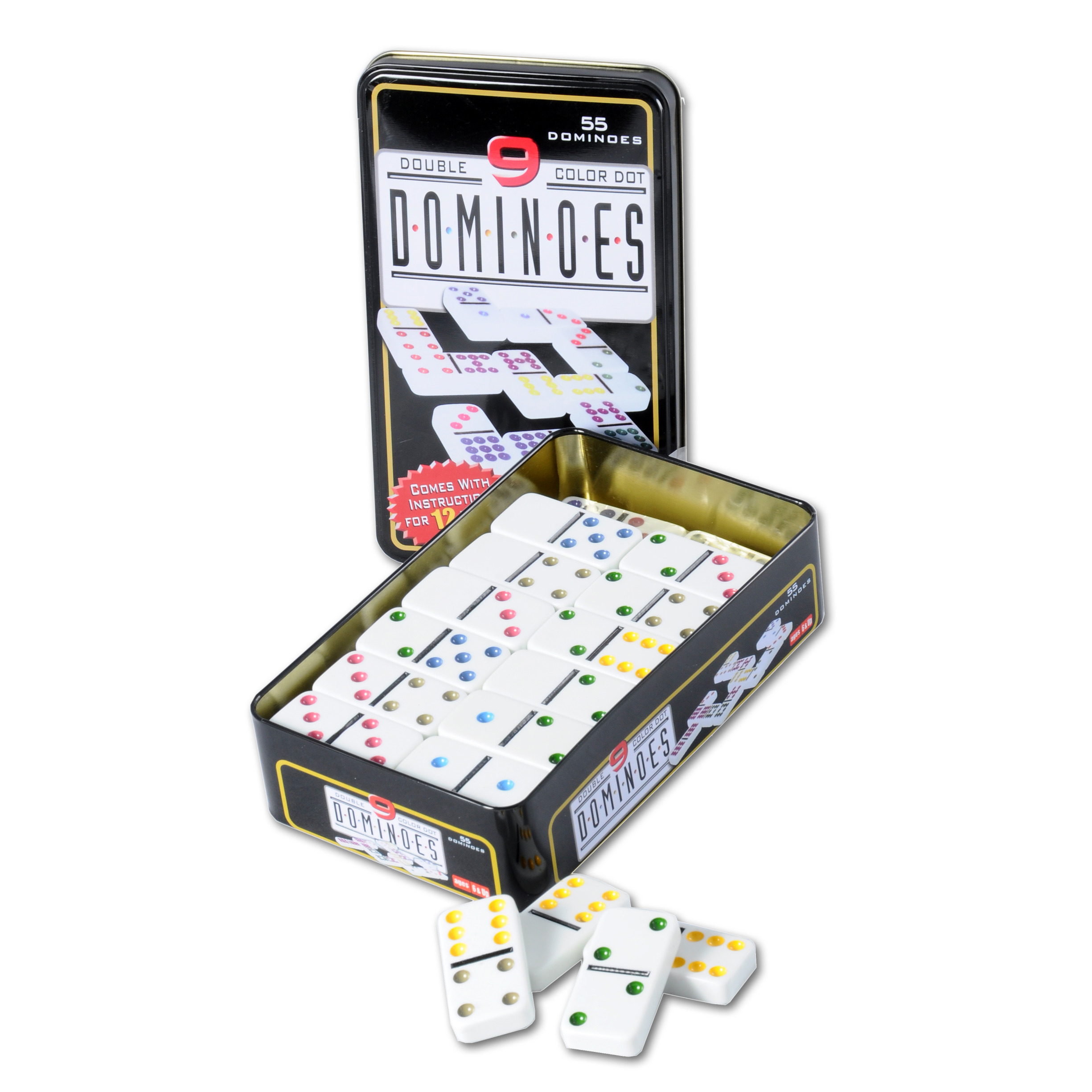 Domino spel dubbel/double 9 in blik 55x stenen