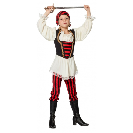 Feest piraten kleding rood/zwart voor meisjes
