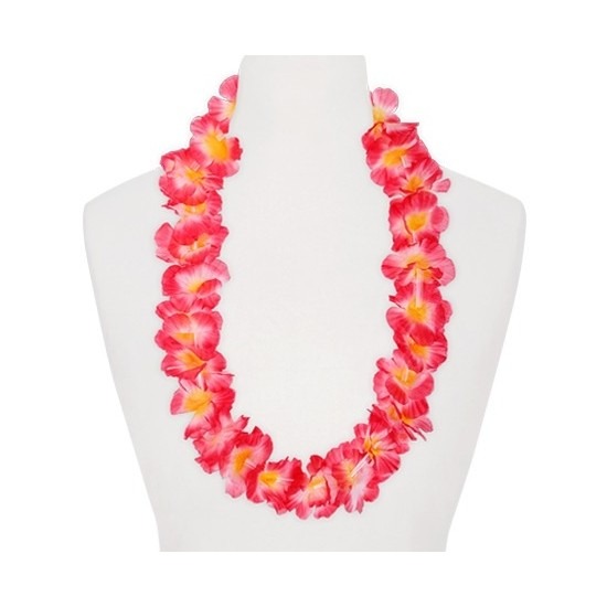 Feestartikelen hawaii bloemen krans roze-oranje