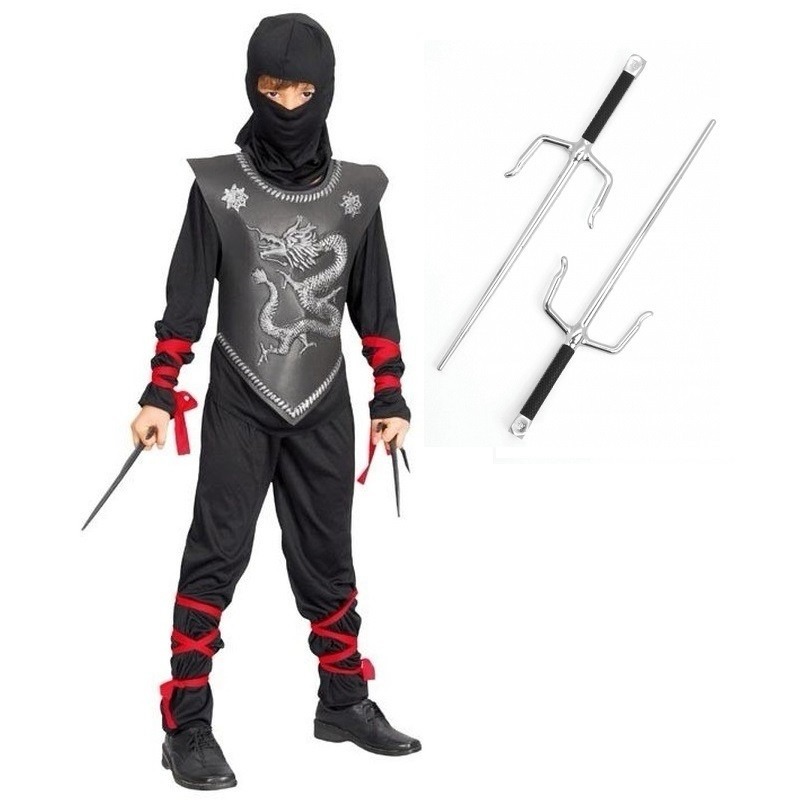 Feestkleding Ninja met dolkenset maat M voor kinderen