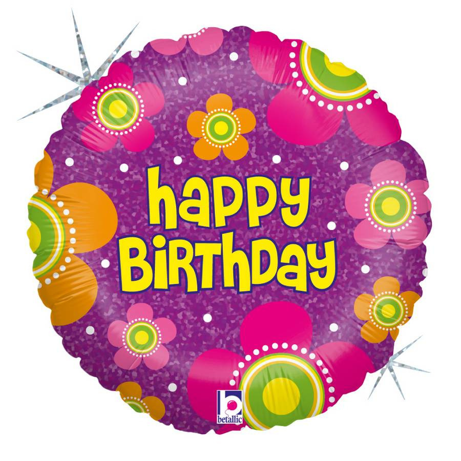 Folie ballon Gefeliciteerd/Happy Birthday bloemen 46 cm met helium gevuld