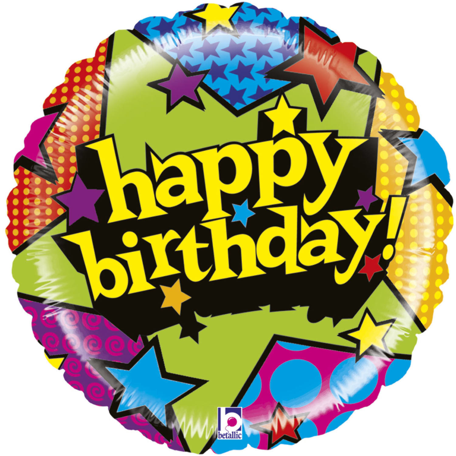 Folie ballon Gefeliciteerd-Happy Birthday sterren 53 cm met helium gevuld