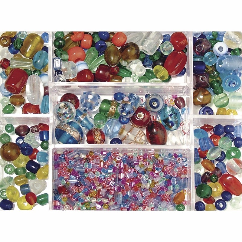 Gekleurde glaskralen in opbergdoos 115 gram hobbymateriaal