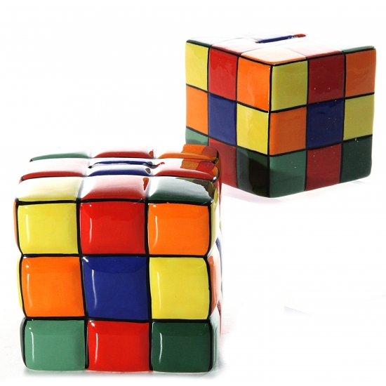 Gekleurde kubus spaarpotten 10 cm