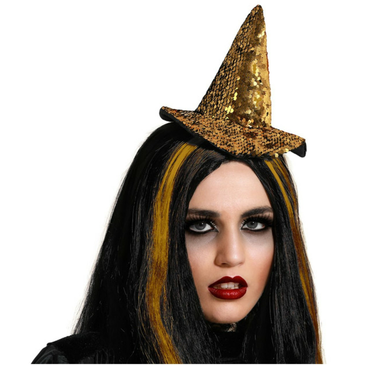 Halloween heksenhoed mini hoedje op diadeem one size goud glitter meisjes-dames