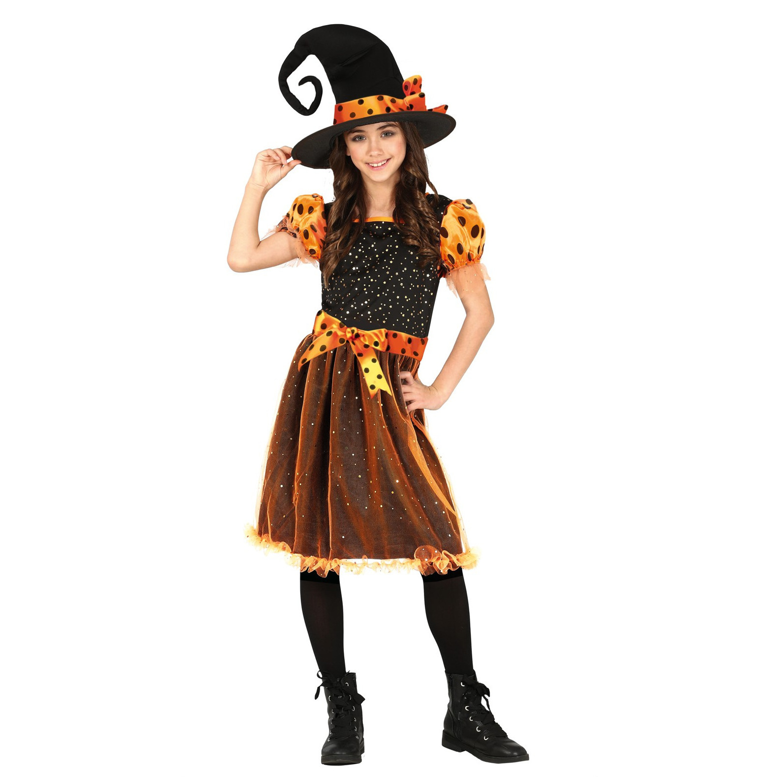 Heksen verkleed kostuum zwart/oranje voor meisjes