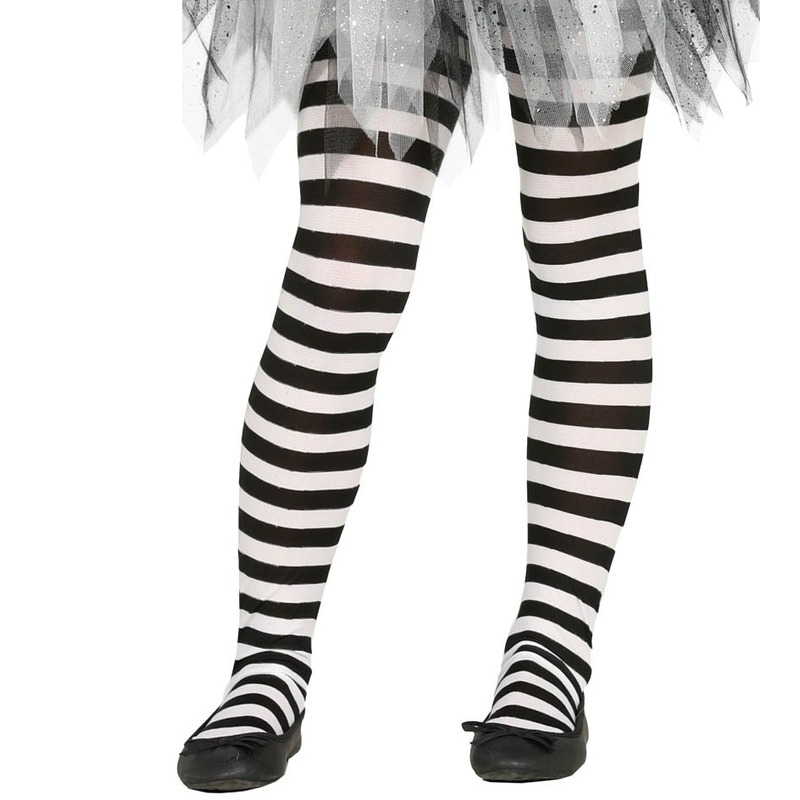 Heksen verkleedaccessoires panty maillot zwart-wit voor meisjes