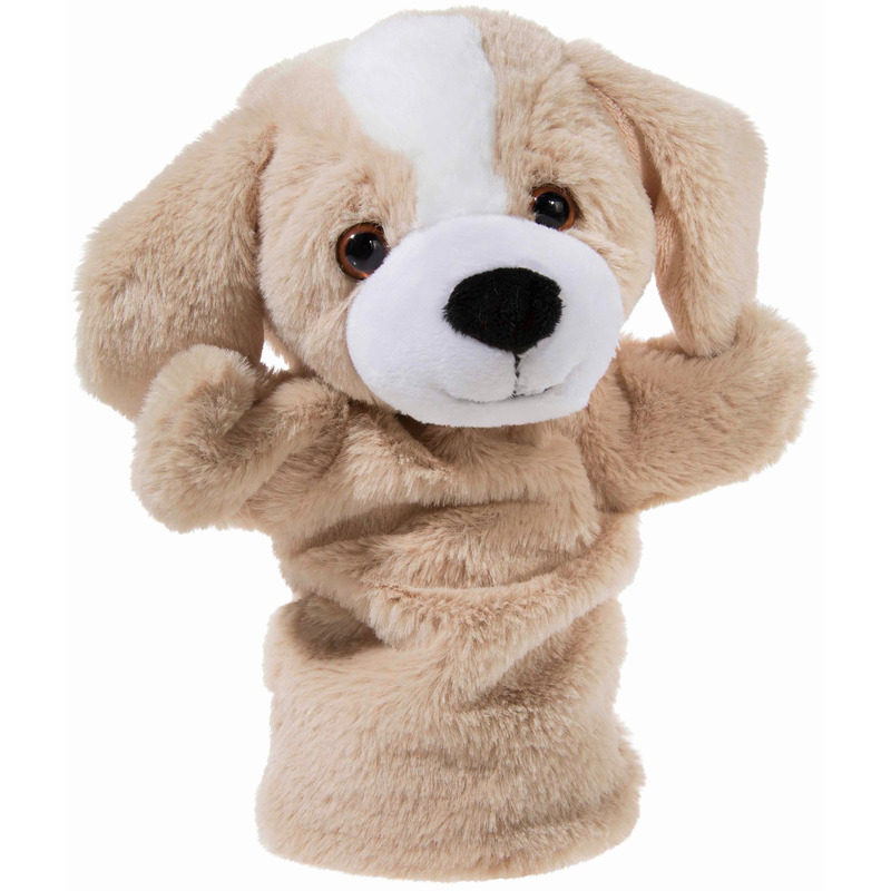 Hond speelgoed artikelen handpop knuffelbeest beige 25 cm