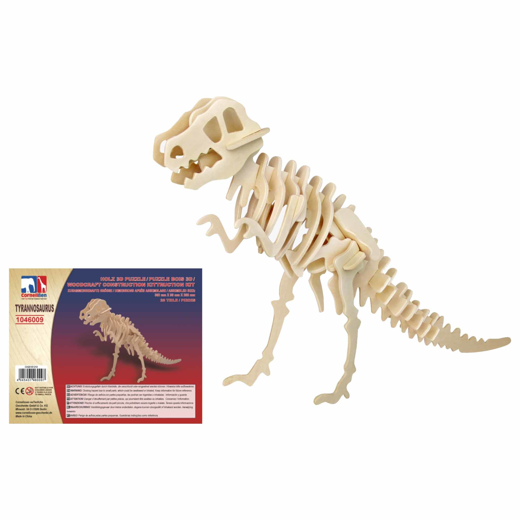 Houten 3D puzzel T-rex dinosaurus 38 cm