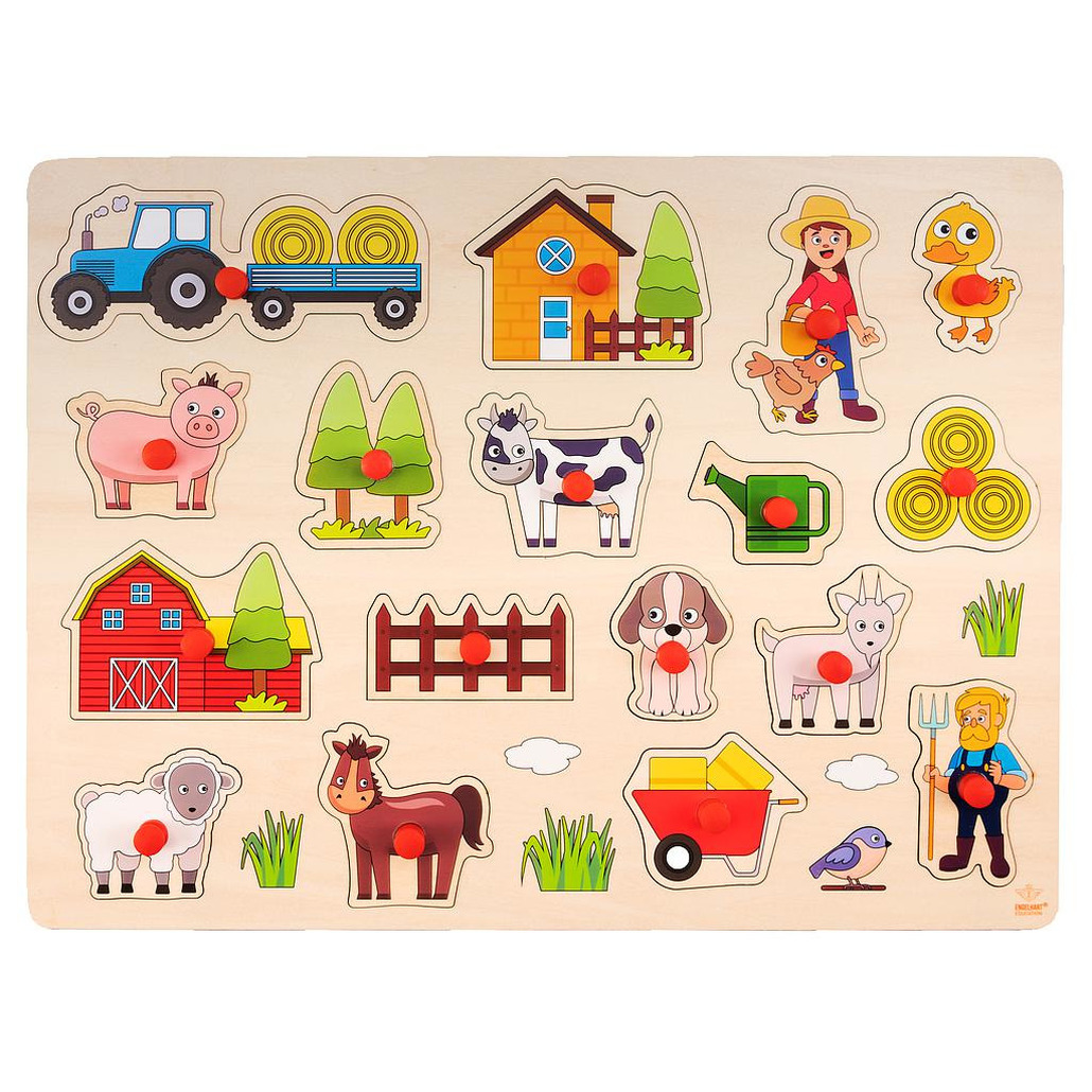 Houten knopjes-noppen speelgoed puzzel boerderij thema 40 x 30 cm