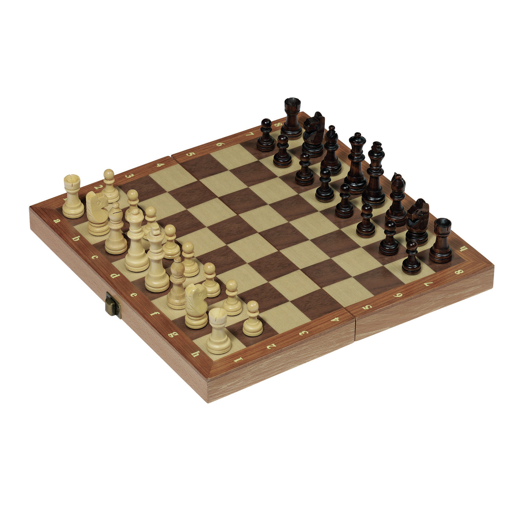 Houten schaakbord opvouwbaar 30 x 30 cm inclusief schaakstukken