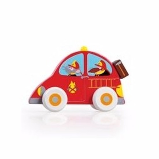 Houten speelgoed rode brandweerauto 10 cm