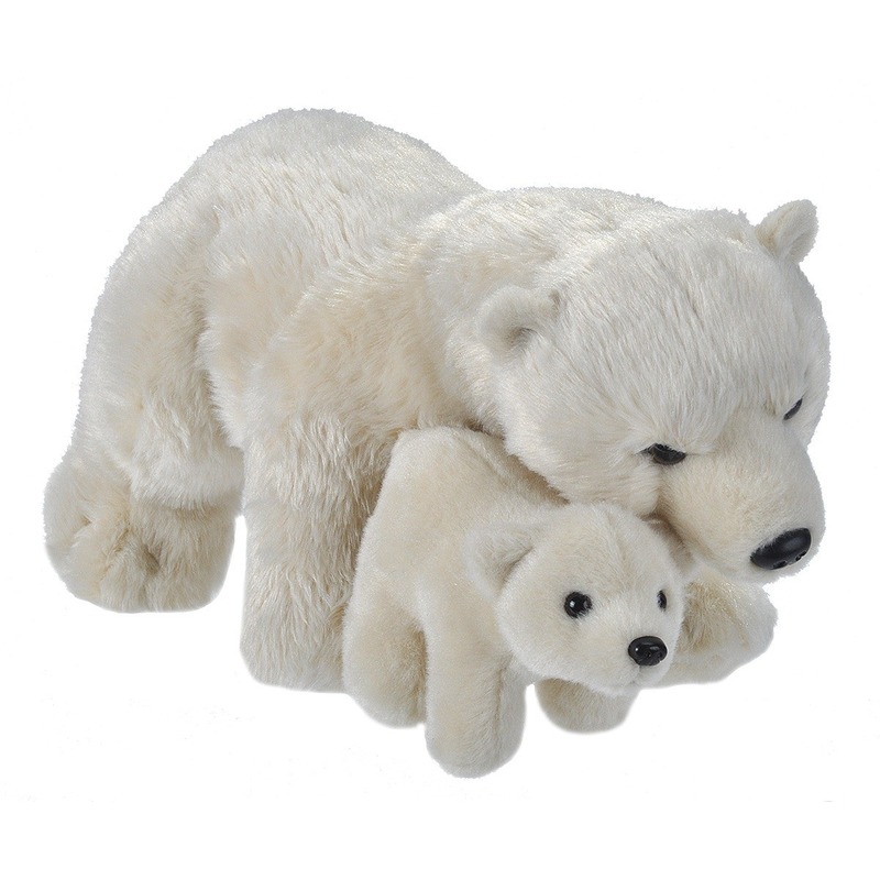 IJsberen speelgoed artikelen ijsbeer met babyijsbeer knuffelbeest wit 38 cm