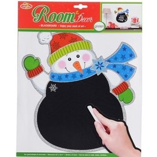 Kerst decoratie sneeuwpop krijtbord sticker 31 x 38 cm