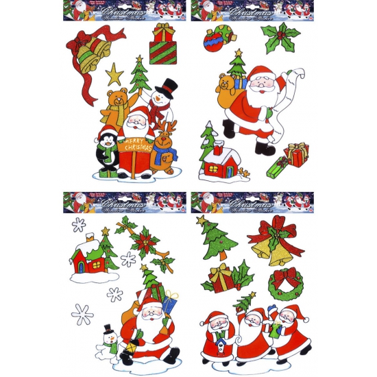 Kerst raamstickers-raamdecoratie kerstman plaatjes set