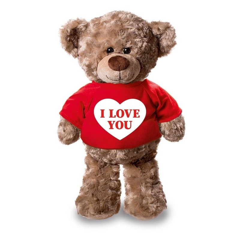 Knuffel teddybeer met I love you hartje rood shirt 24 cm