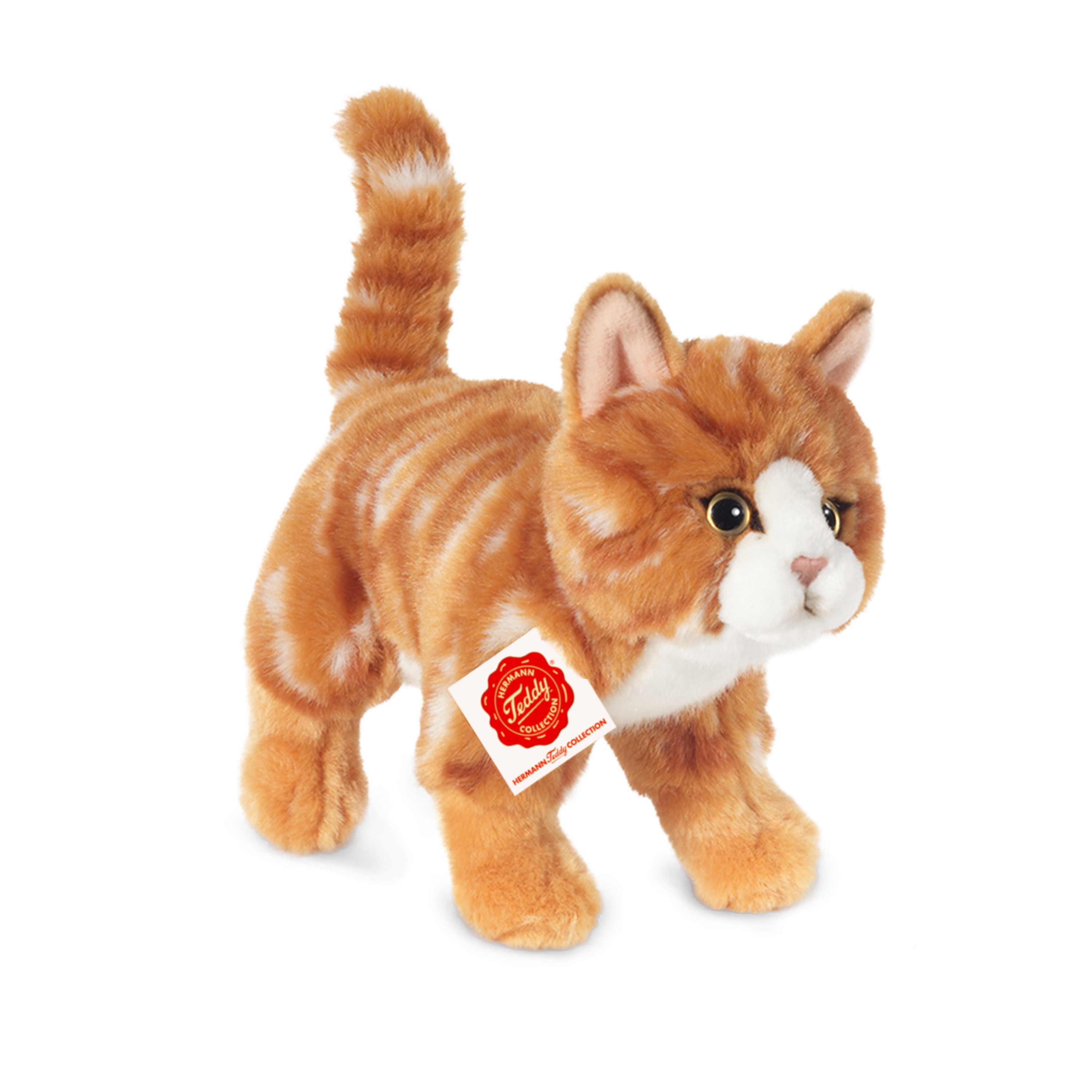 Knuffeldier kat-poes zachte pluche stof premium kwaliteit knuffels rood-oranje 20 cm