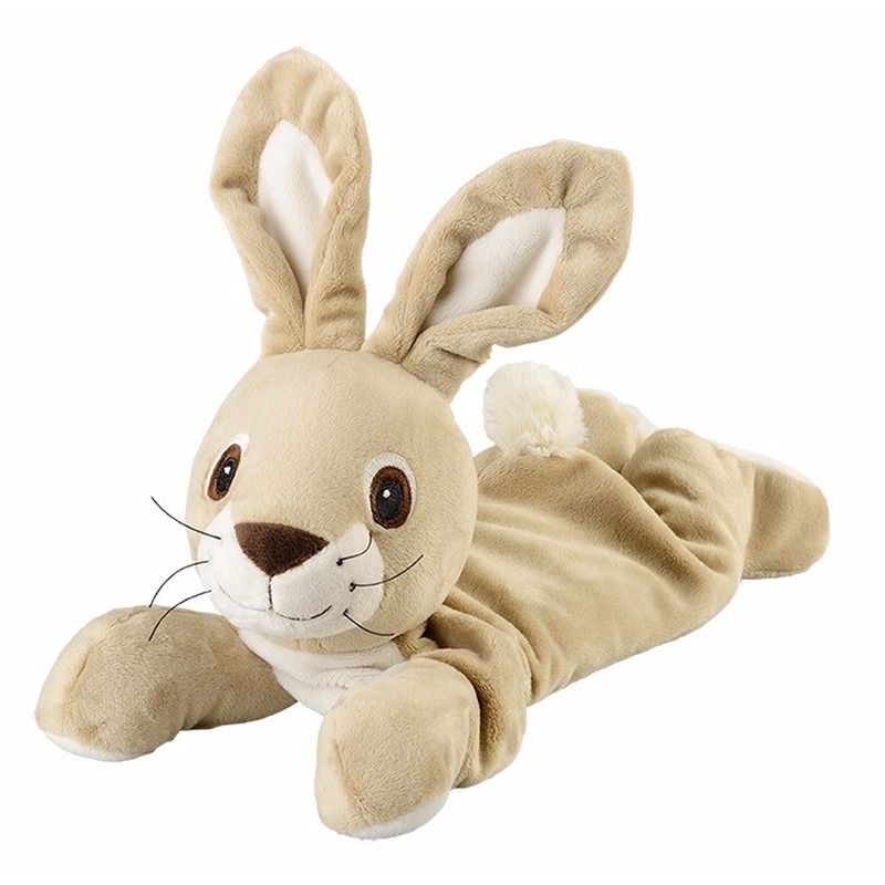 Konijnen-hazen speelgoed artikelen opwarmbare konijn-haas knuffelbeest beige 35 cm