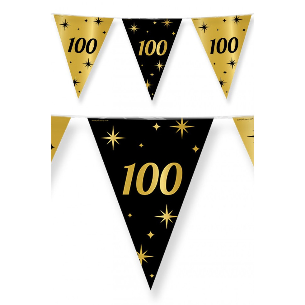 Leeftijd verjaardag feest vlaggetjes 100 jaar geworden zwart/goud 10 meter