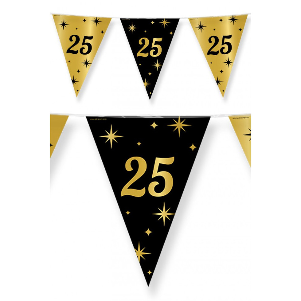 Leeftijd verjaardag feest vlaggetjes 25 jaar geworden zwart/goud 10 meter