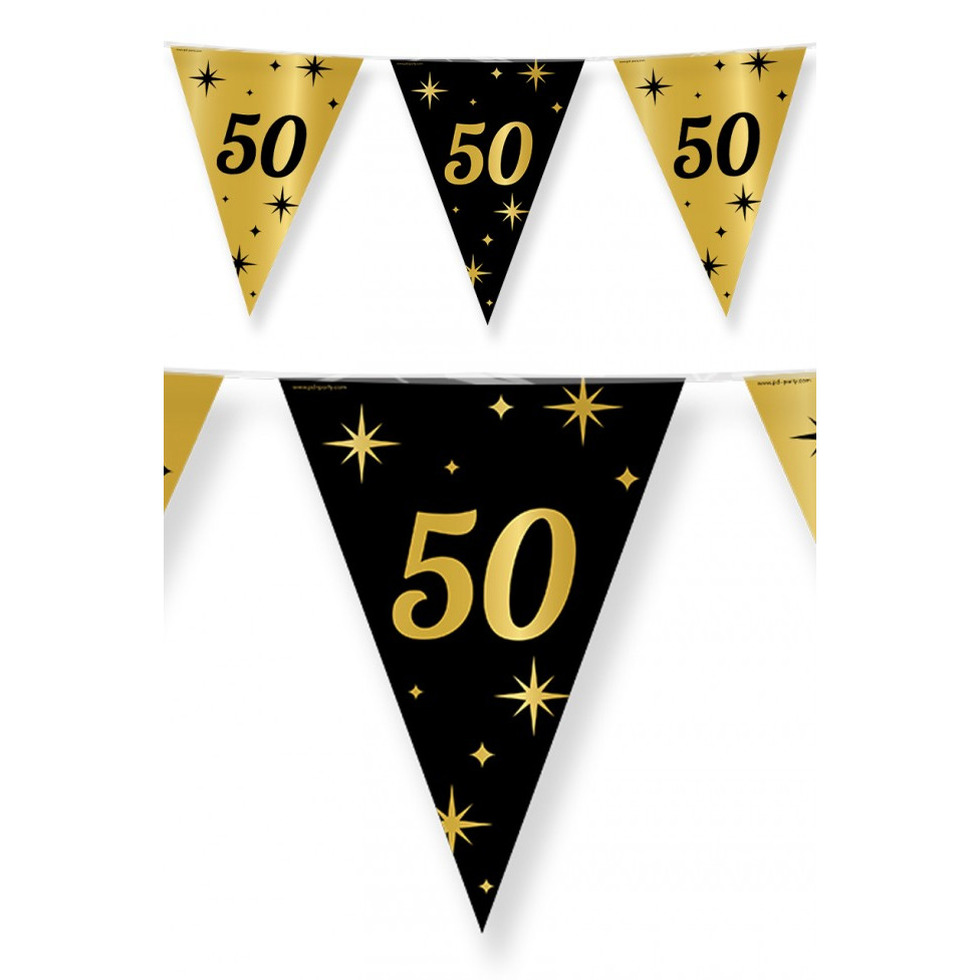 Leeftijd verjaardag feest vlaggetjes 50 jaar geworden zwart-goud 10 meter