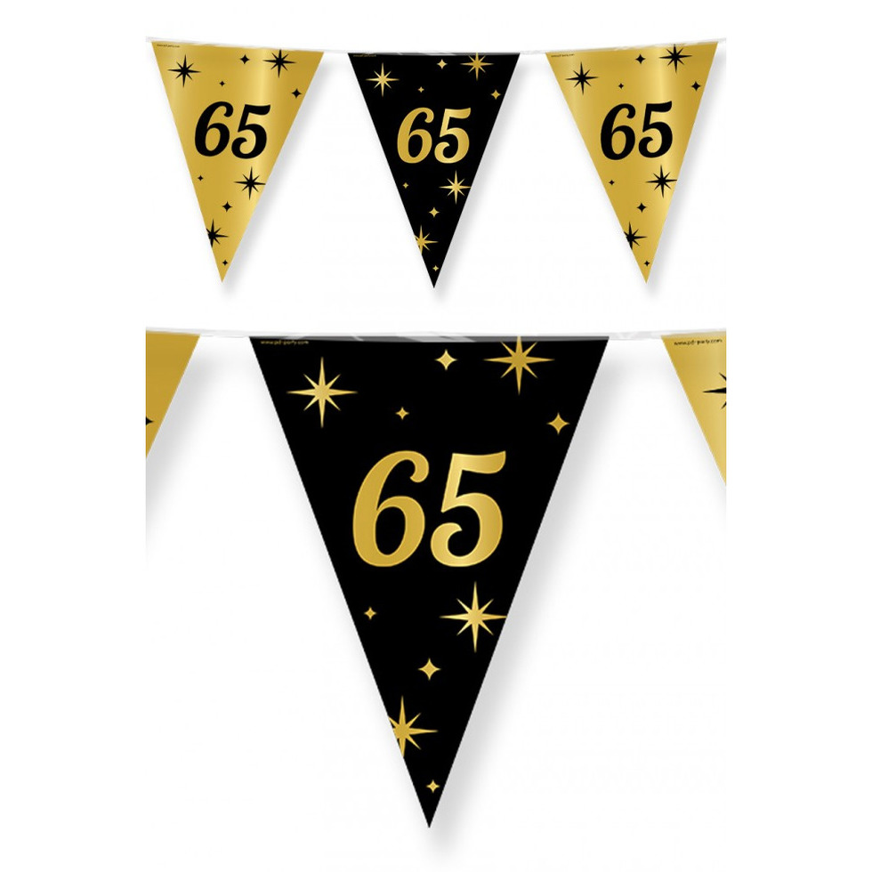 Leeftijd verjaardag feest vlaggetjes 65 jaar geworden zwart/goud 10 meter