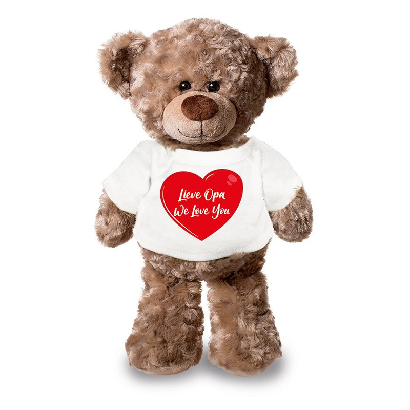 Lieve opa we love you pluche teddybeer knuffel 24 cm met wit t-s
