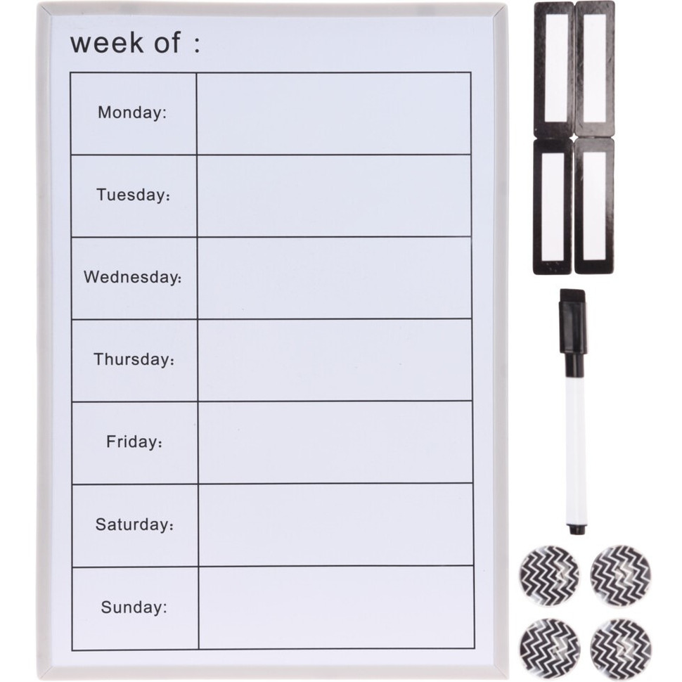 Magnetisch whiteboard-weekplanner met stift en magneetjes 40 x 28 x 1 cm.