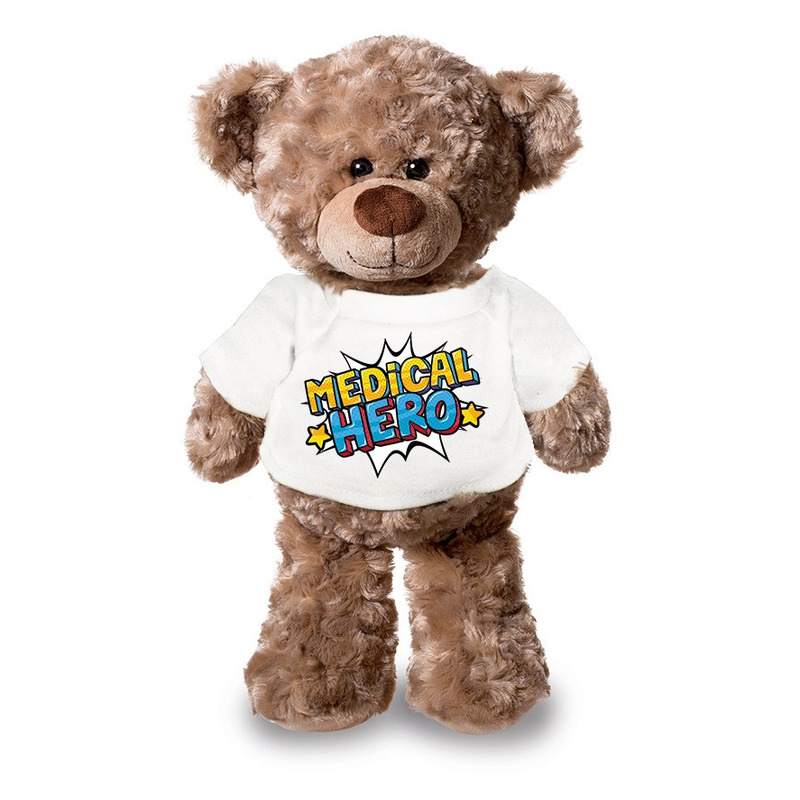 Medical hero pluche teddybeer knuffel 24 cm met wit t-shirt