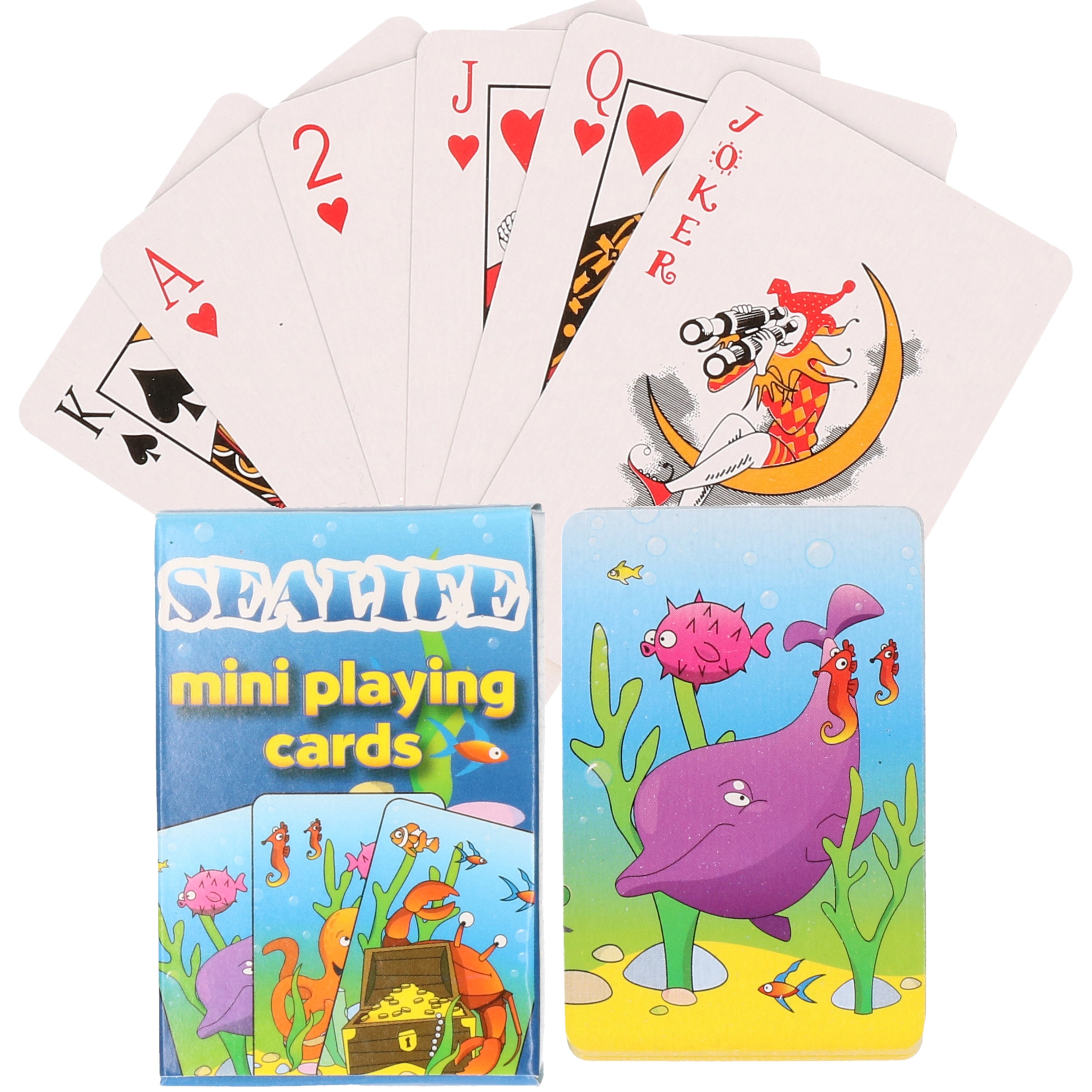 Mini zeedieren thema speelkaarten 6 x 4 cm in doosje