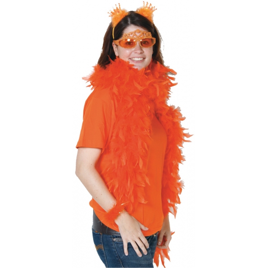 Oranje verkleed veren boa 180 cm
