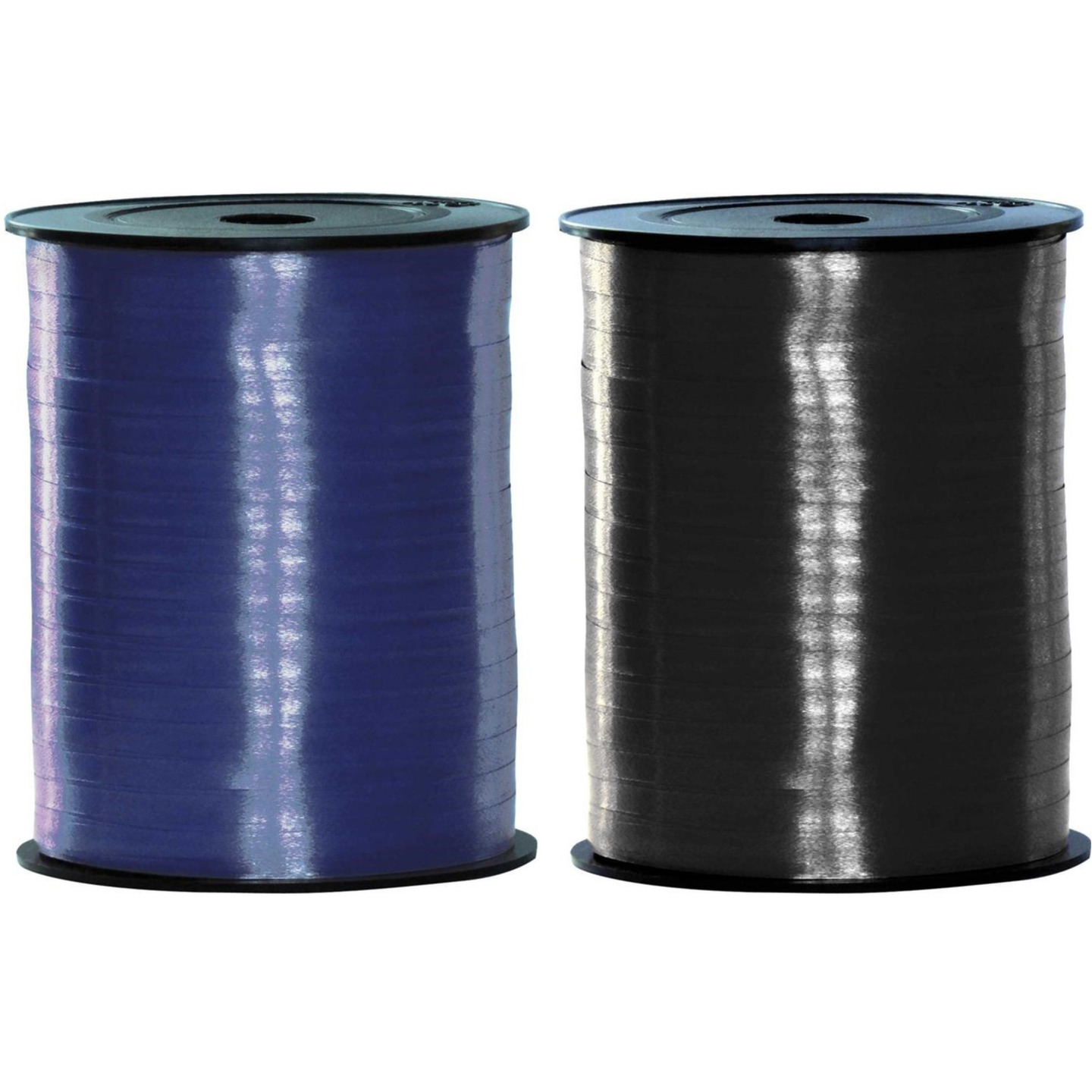 Pakket van 2 rollen lint zwart en blauw 500 meter x 5 milimeter breed