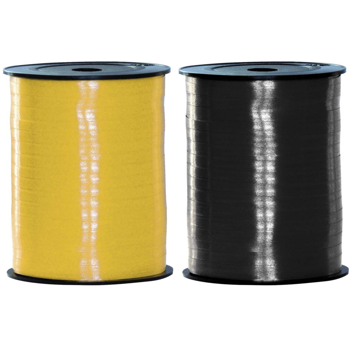 Pakket van 2 rollen lint zwart en geel 500 meter x 5 milimeter breed