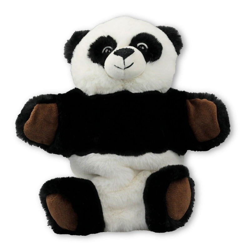 Pandas speelgoed artikelen panda handpop knuffelbeest zwart/wit 22 cm