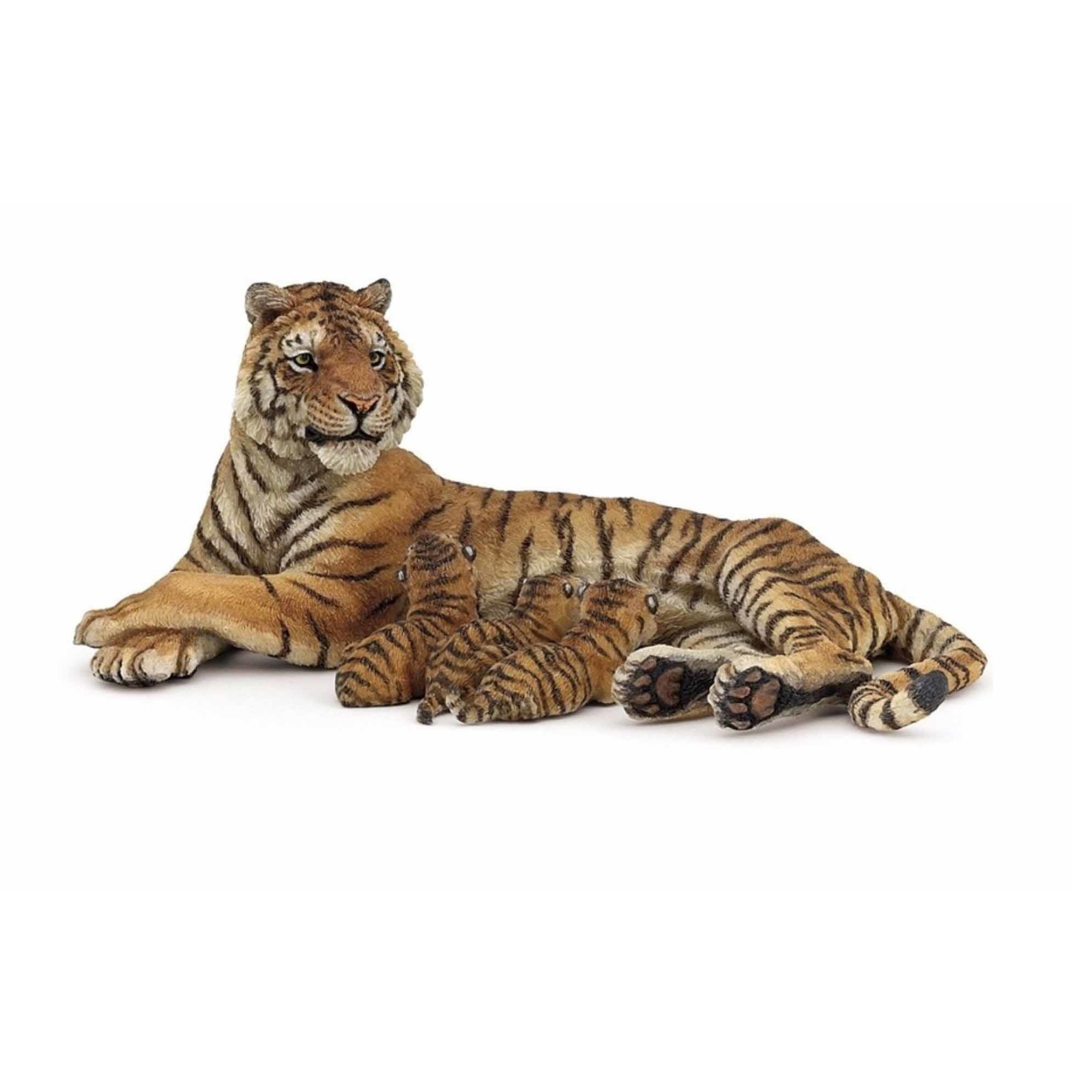 Plastic speelgoed tijger met zogende welpjes 13 cm