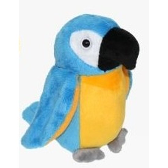 Pluche blauw-gele ara papegaai knuffel 15 cm speelgoed