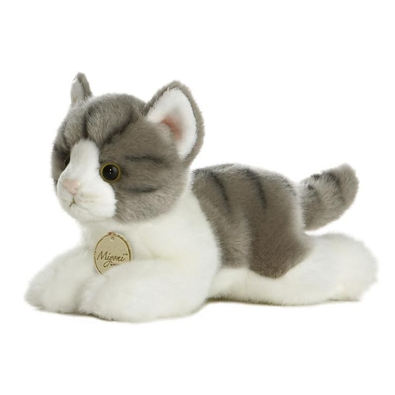 Pluche grijs/witte kat/poes knuffel 20 cm