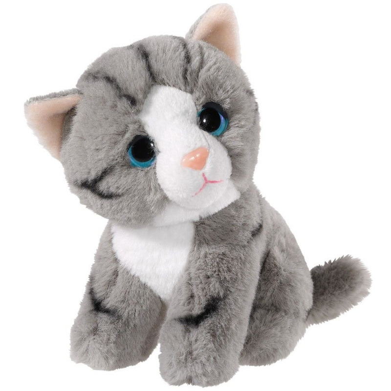 Pluche grijze kat-poes knuffel 14 cm speelgoed katten