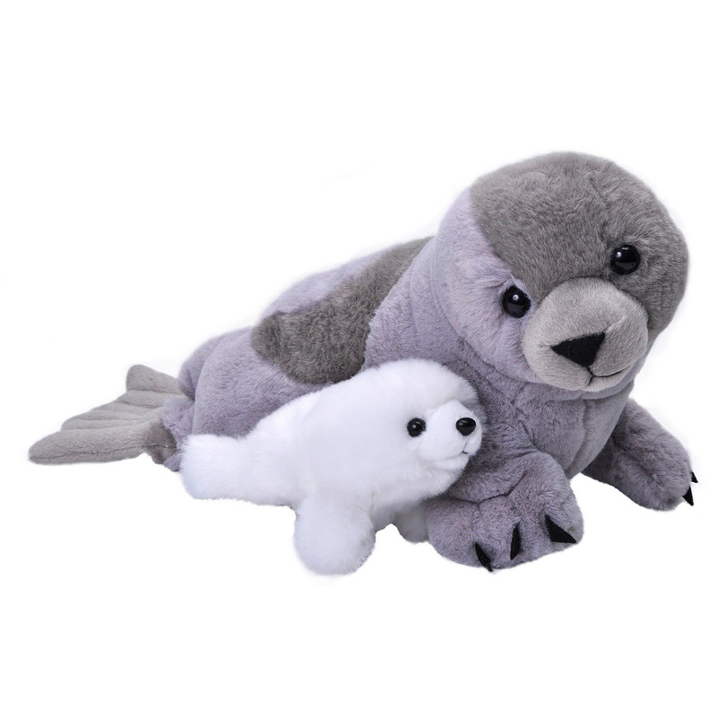 Pluche grijze zeehond met baby knuffel 38 cm speelgoed