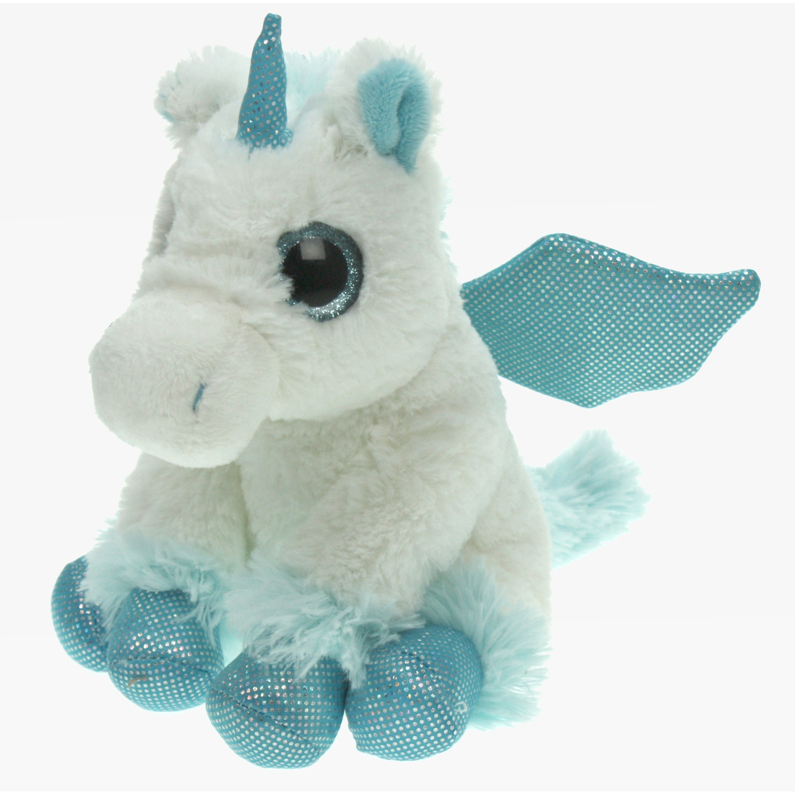 Pluche knuffel dieren Unicorn/eenhoorn wit/blauw van 20 cm