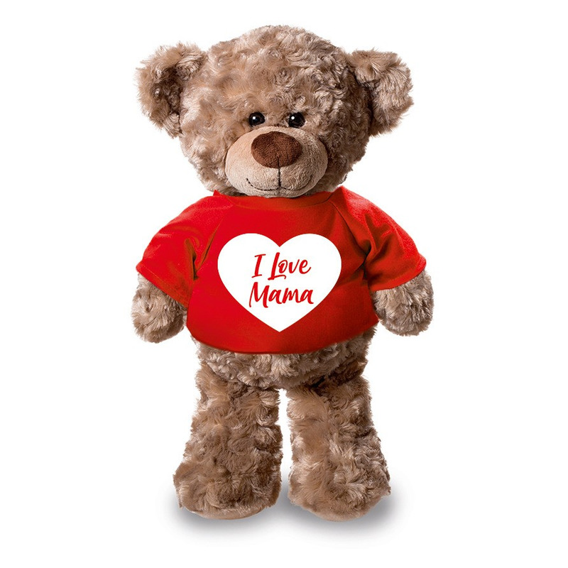 Pluche knuffel teddybeer 24 cm met I Love Mama hartje t-shirt
