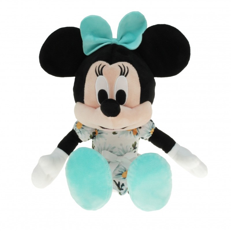 Pluche Minnie Mouse knuffel 30 cm lichtblauw met bloemen jurkje