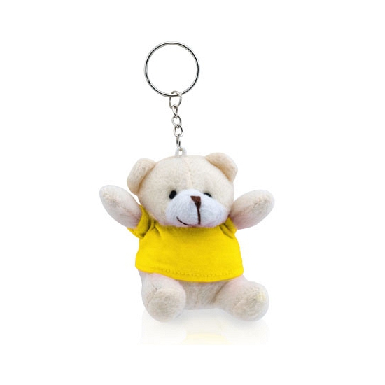 Pluche sleutelhanger teddybeer geel 8 cm